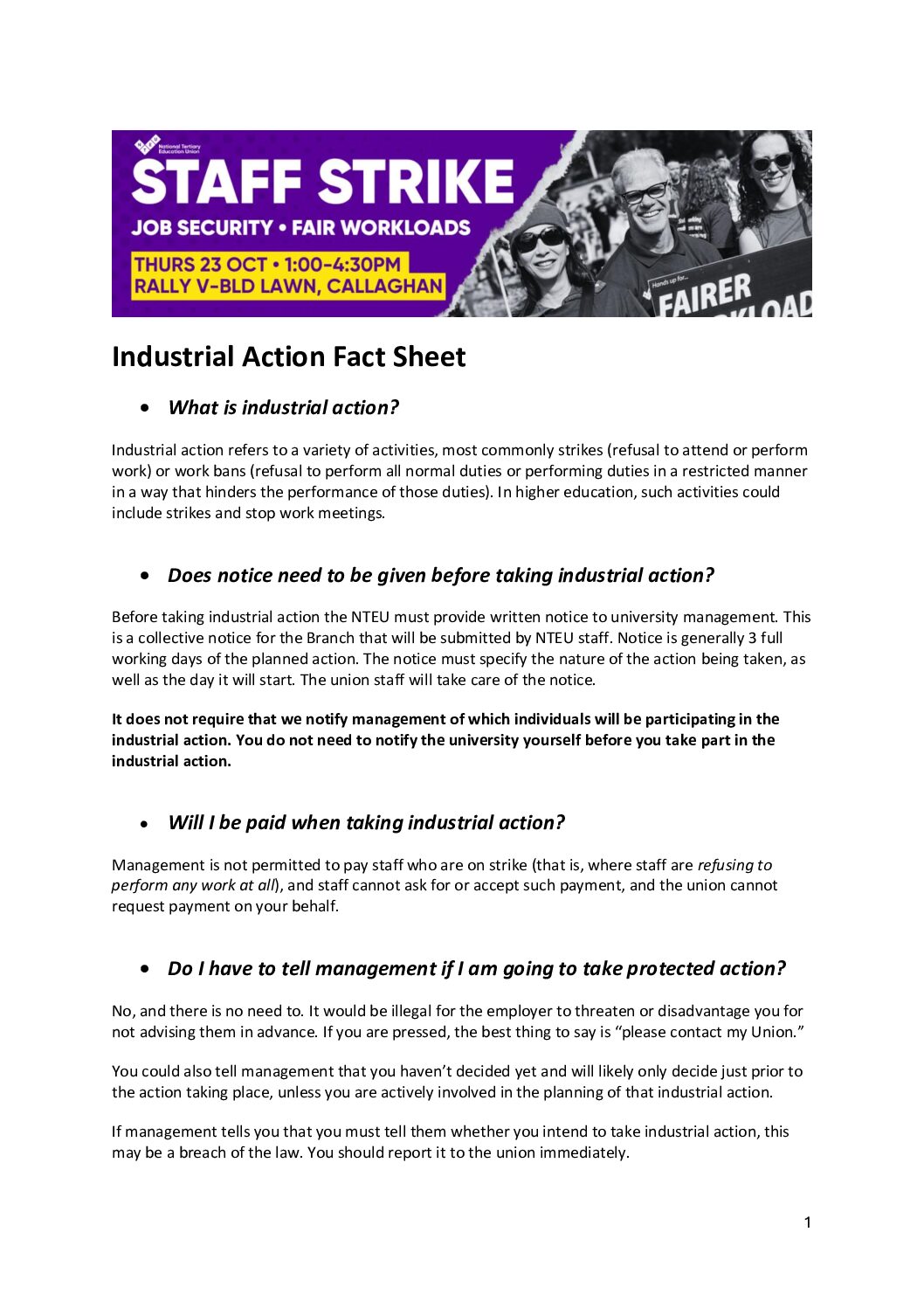 Industrial action fact sheet
