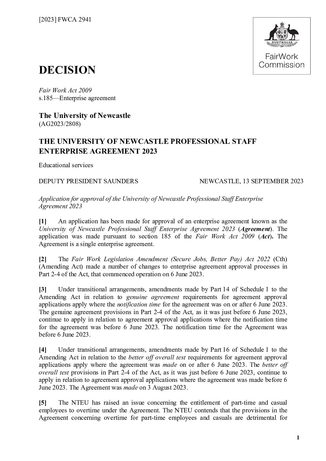 UON Professional Staff Enterprise Agreement 2023