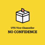 UTS no confidence logo, ballot box icon on a bright yellow background
