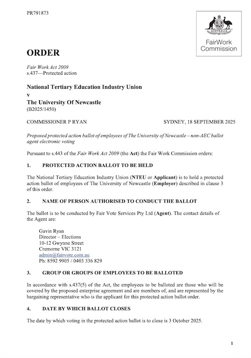 Front page of FWC approval to conduct PAB