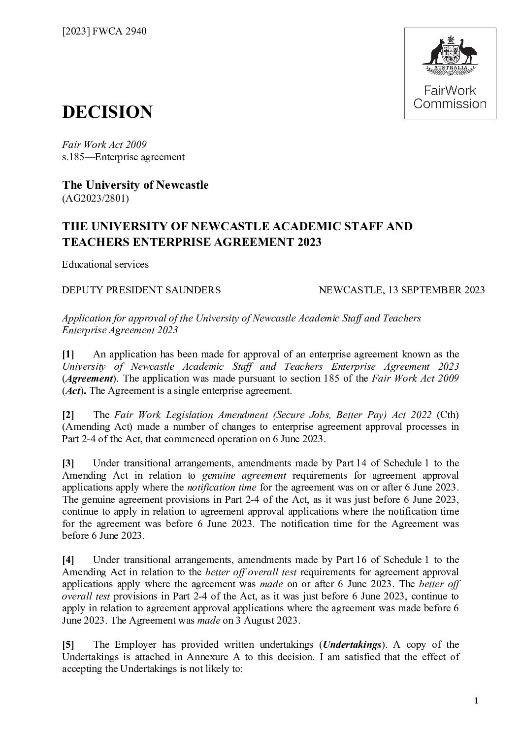 UON Academic and Teaching Staff Agreement 2023